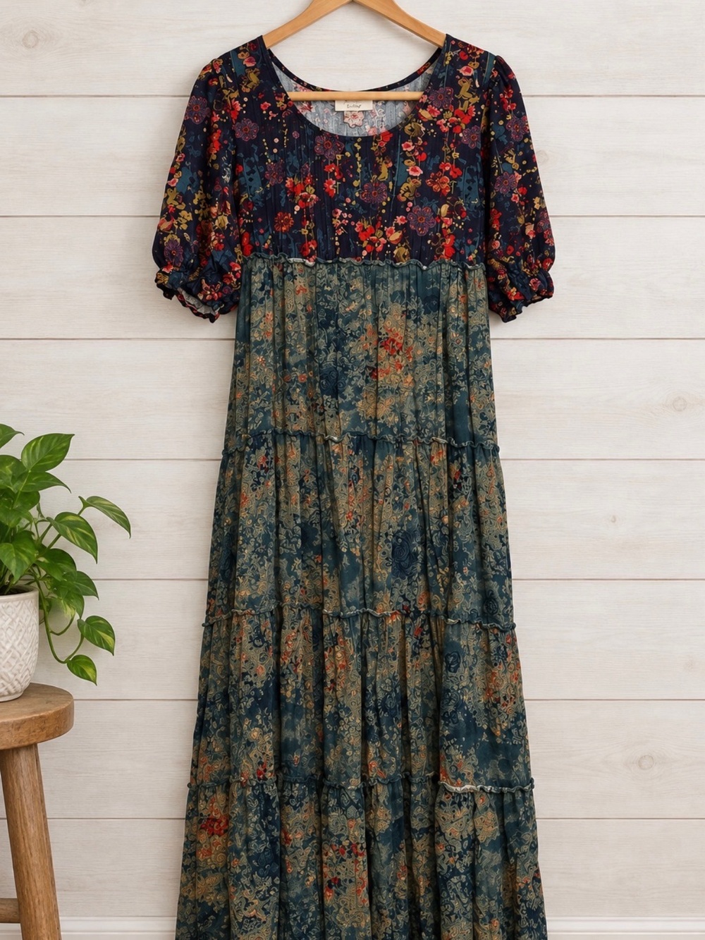 NATURAL LIFE Navy & Teal Floral Tiered Maxi Dress